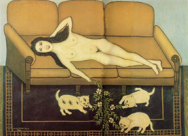  Nude on Sofa with Three Pussies